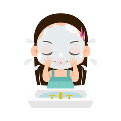 Illustration of a girl cleansing face