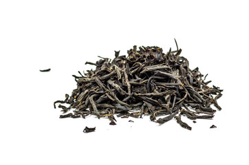 zheng shan xiao zhong tea leaves scatter on the white background