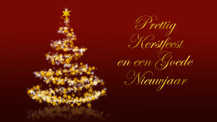 Christmas tree with glittering stars on red background, dutch seasons greetings