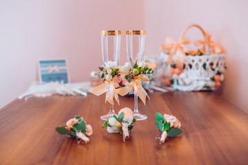 Beautiful bridal accessories for brides during fees. Dressing table.