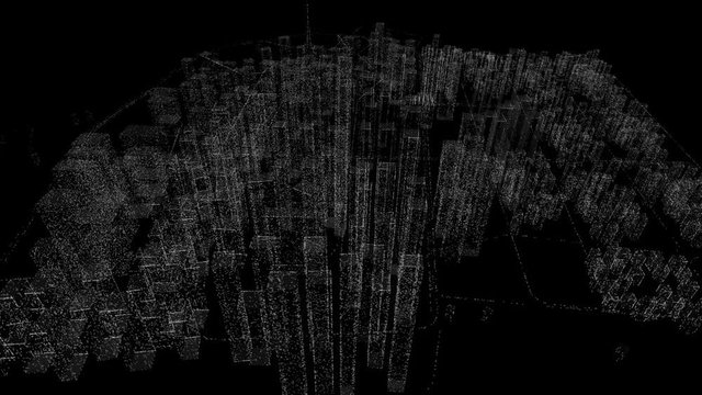 Fututristic 3d black white city background with light in motion