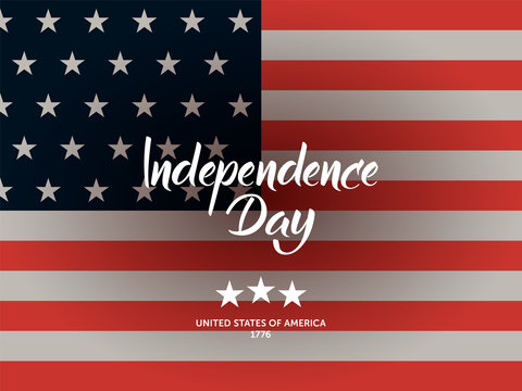 Independence Day illustration with modern calligraphy and patriotic star symbol rectangular composition.