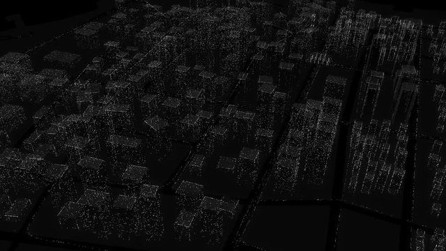 Fututristic 3d black white city background with light in motion