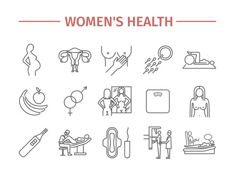 Women Health. Line icons set. Vector signs