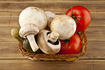 tomatoes, cucumbers and mushrooms