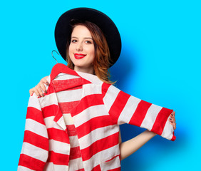 Woman with striped jacket