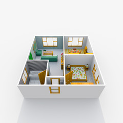 3d interior rendering of furnished home apartment