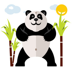 Vector Panda and bamboo. Flat style colorful Cartoon illustration.