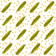 Corn maize vector seamless pattern. Realistic botanical illustration.