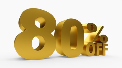 3D rendering golden discount 80 percent off on white background