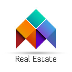 Abstract houses symbol, triangles and cubes, eps10 vector