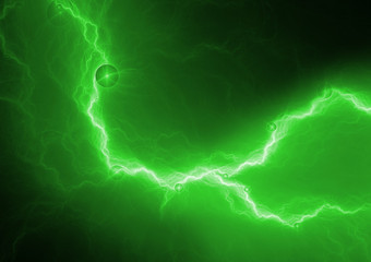 Green lightning bolt, abstract plasma background