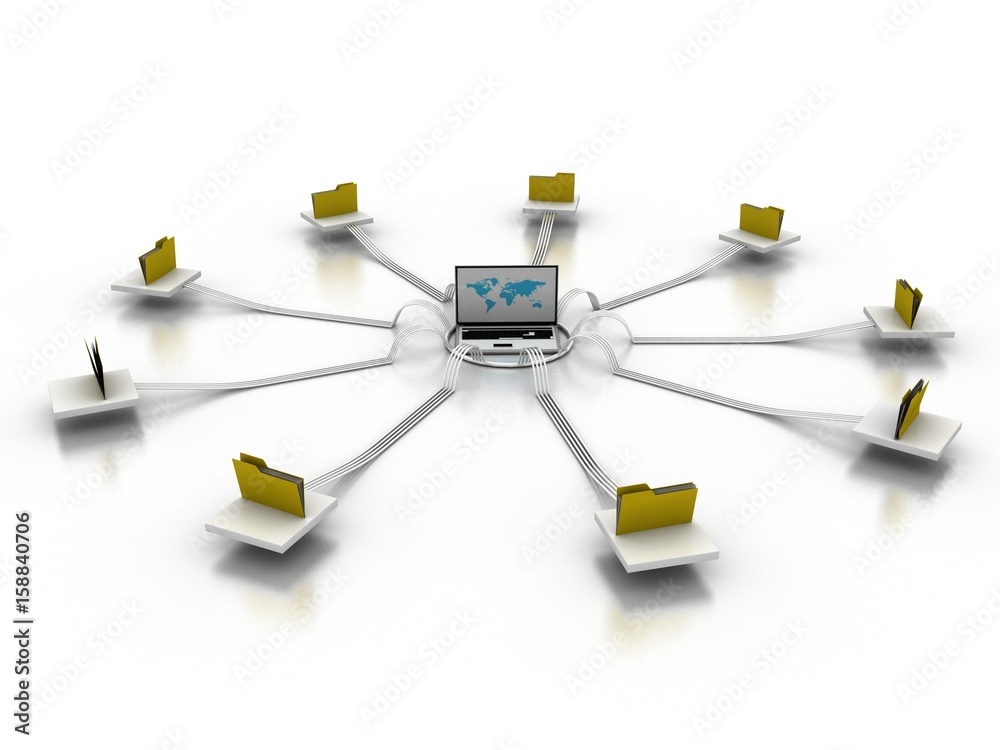 Poster 3d rendering folder connected to computer network