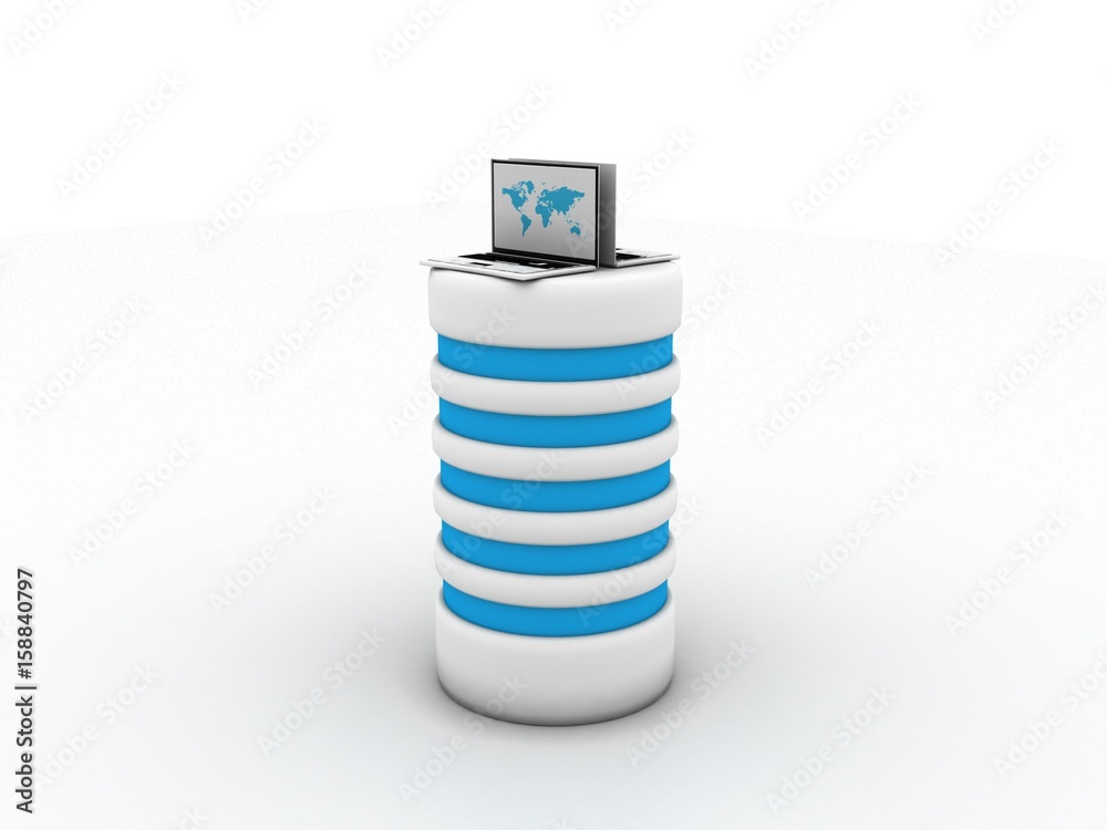 Poster 3d rendering database storage data base in laptop