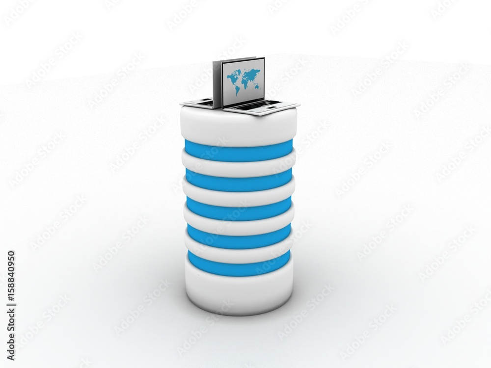 Poster 3d rendering database storage data base in laptop