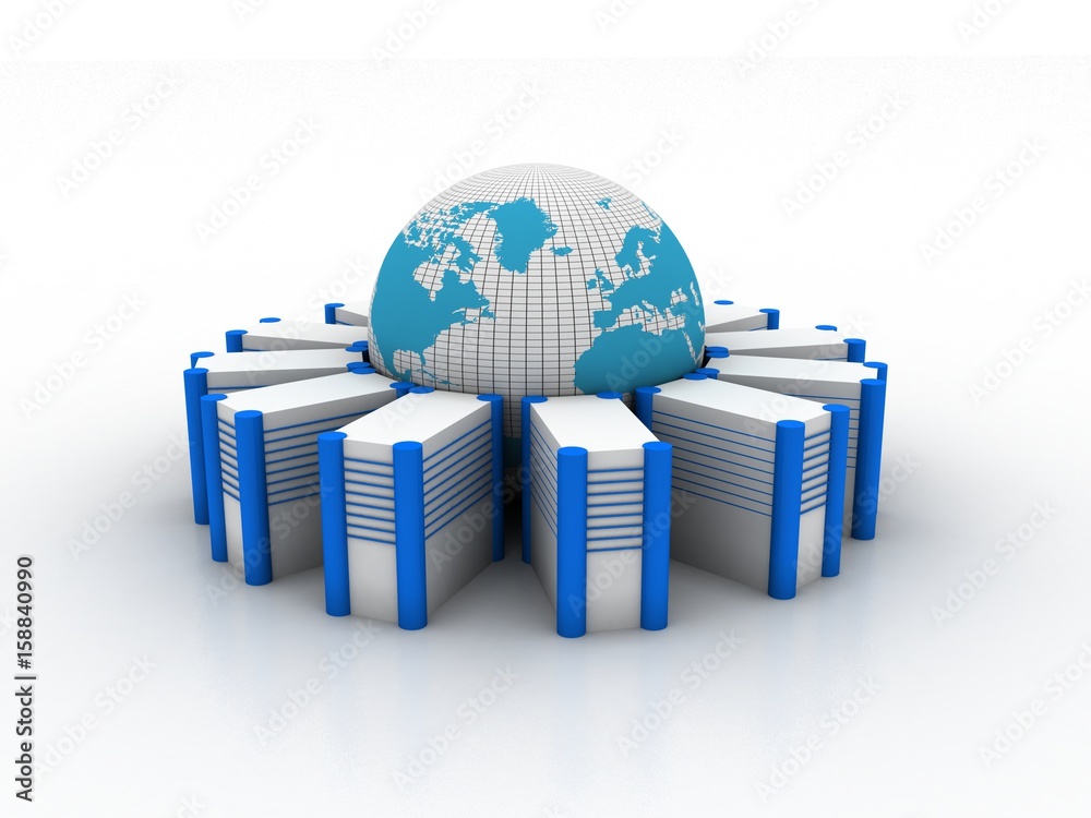 Poster 3d rendering database storage data base with globe