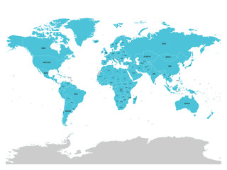 Fototapeta na wymiar Map of United Nation with blue highlighted member states. UN is an intergovernmental organization of international co-operation. EPS10 vector illustration.