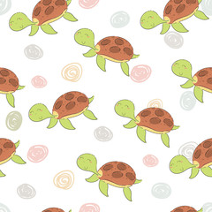 funny turtle print in cartoon style. pattern