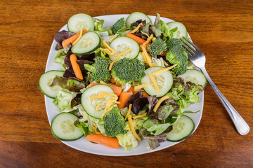 Broccoli on Green Salad on Square Plate