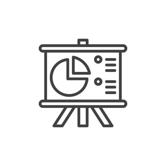 Flip Chart Board with pie chart line icon, outline vector sign, linear style pictogram isolated on white. Symbol, logo illustration. Editable stroke. Pixel perfect