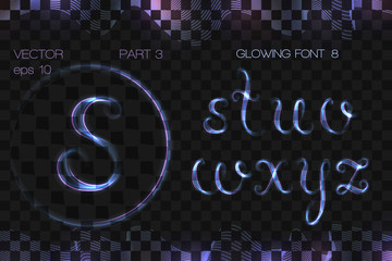 VECTOR eps 10. GLOWING GOLDEN FONT. Part 3.  Hand drawn alphabet s t u v w x y z 
