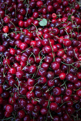 Cherry basket / Sweet cherry background/ cherry with leaf