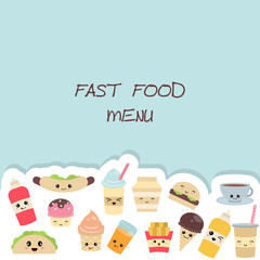 Background with cute fast food meals