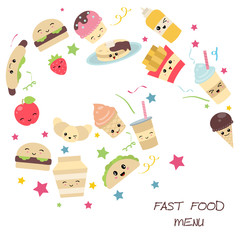 Background with cute fast food meals