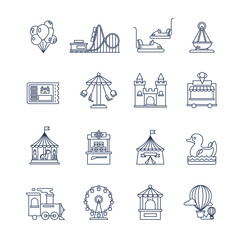 Luna park amusement line vector icons