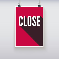 Close shopping door signs board. 3D illustration. Shopping sign board. Red open hanging poster