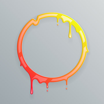 Hot Colors Melting Frame 3d Flowing Art Flux Circle Drop Leak Abstract Design Template Vector Illustration