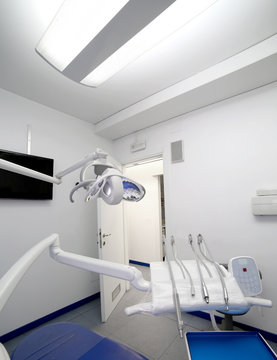 Inside a dental clinic with the halogen light photographed with