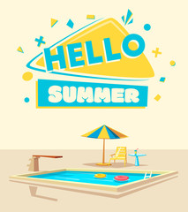 Hello summer. Swimming pool. Cartoon Vector illustration