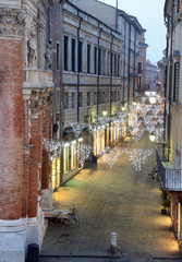Night scene of the city of Vicenza with Christmas lights in Ital