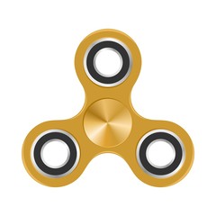 Gold colorful fidget spinner with silver bearings on a white background. Modern children's hand spinning toy 