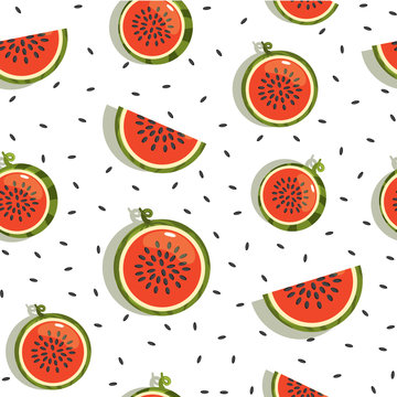Seamless background, Vector Pattern with cartoon watermelon slices