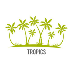 Tropical palm trees island silhouettes.