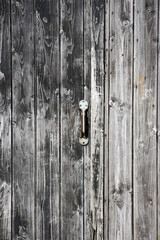 A wooden door background with an iron handle.