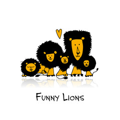 Funny lions, sketch for your design