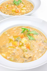 Vegetable soup on white background