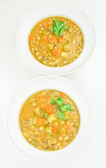 Vegetable soup on white background