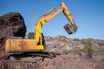 Close-up of a construction site excavator