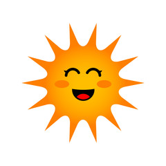 Icono plano sol con risa kawaii en fondo blanco