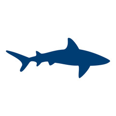 Icono plano tiburon azul en fondo blanco