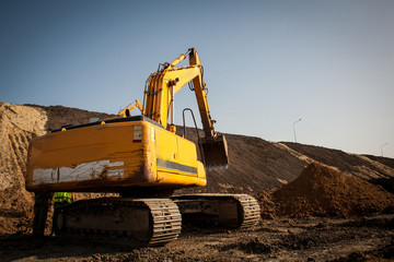 Fototapeta premium Close-up of a construction site excavator