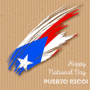 Puerto Rico Independence Day Patriotic Design. Expressive Brush Stroke in National Flag Colors on kraft paper background. Happy Independence Day Puerto Rico Vector Greeting Card.