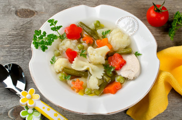 Soup on a chicken broth with vegetables