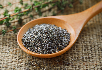 Chia seeds in wood spoon
