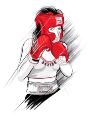 Poster Thais boksen, vrouw vechten - Vectorillustratie © Isaxar