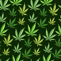 Green marijuana background vector illustration seamless pattern marihuana leaf herb narcotic textile